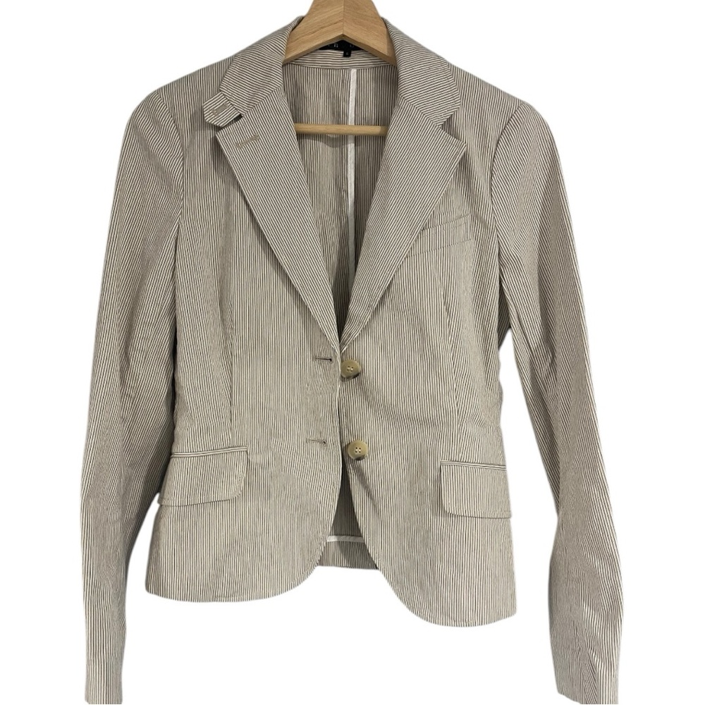Theory PinStripe Tan White Black Striped Blazer Size 6 Made In USA